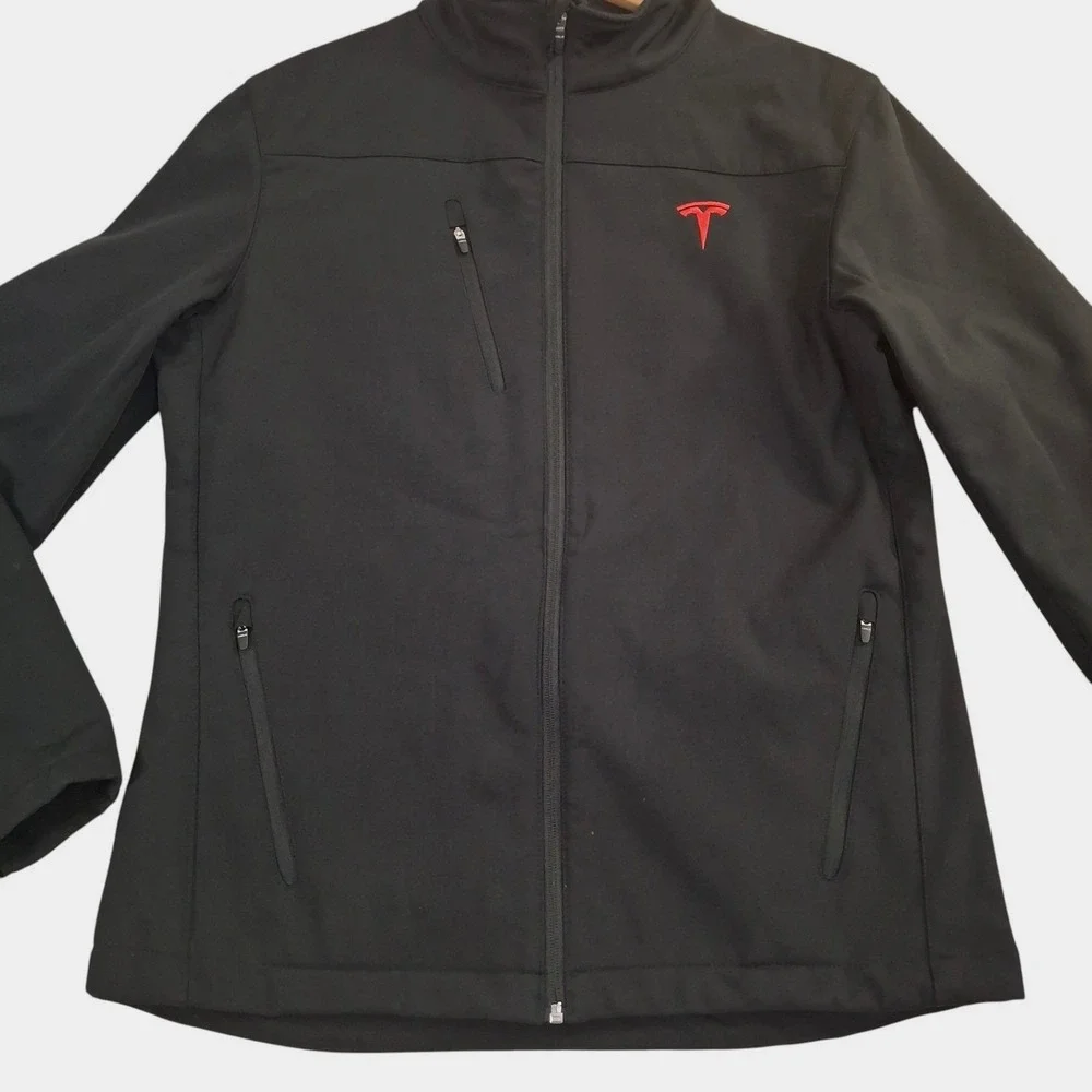 Tesla Motors Softshell Jacket Mens Medium Black Full Zip Red Logo TSL4005BK